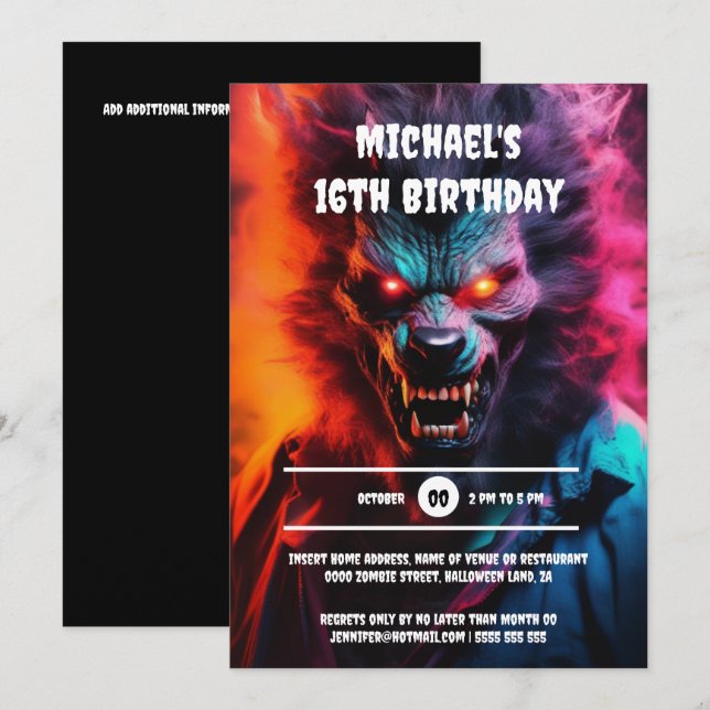 Convites Lobisomem, homem do lobisomem, adultos do festival (Frente/Verso)