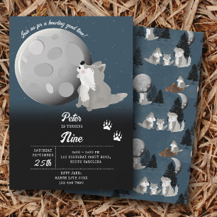Convites Lobo Bonito Floresta Lunar Uivando Aniversário Inf