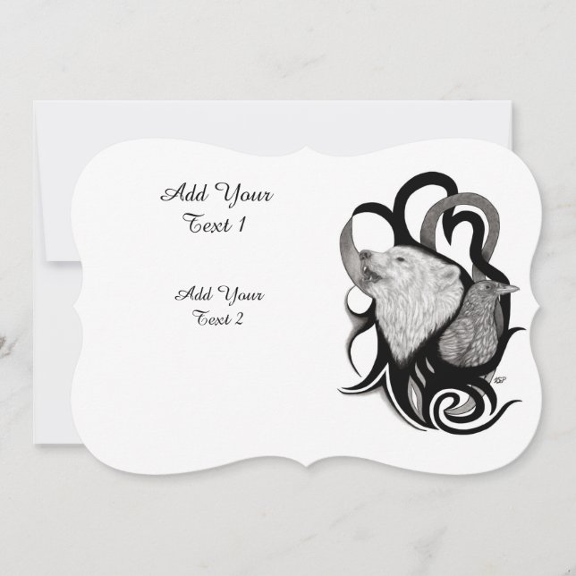 Convites Lobo Branco com Arte Tribal Raven (Frente)
