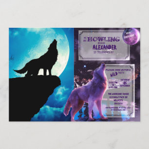 Convites Lobo na silhueta uivando até a lua de cheio
