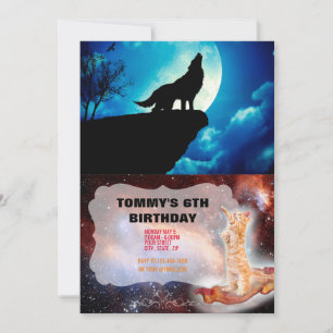 Convites Lobo na silhueta uivando até a lua de cheio