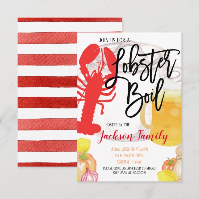 Convites Lobster Boil Invitation (Frente/Verso)