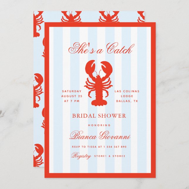 Convites Lobster She's a Catch Beach Coastal Bridal Shower (Frente/Verso)