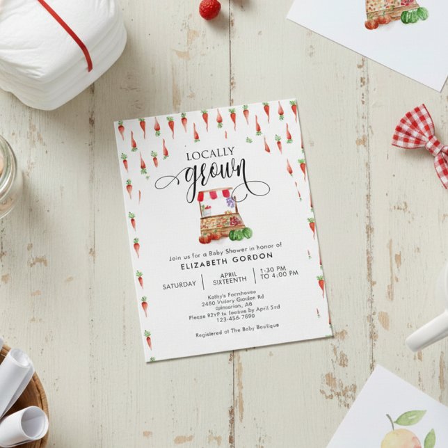 Convites Locally Grown Baby Shower Watercolor Carrots (Criador carregado)