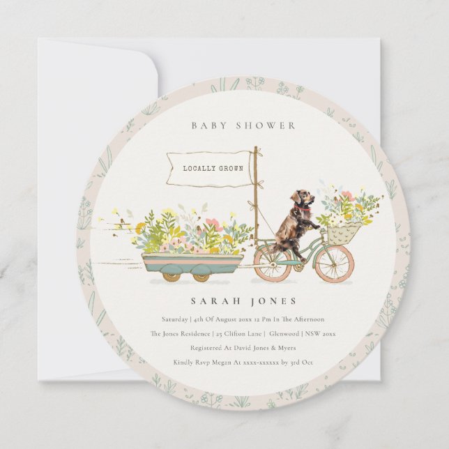 Convites Locally Grown Chocolate Retriever Baby Shower (Frente)