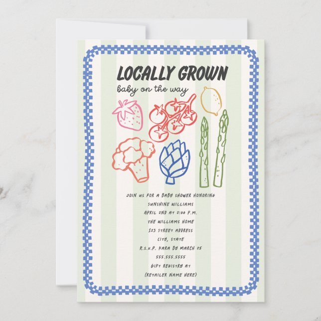Convites Locally Grown Farmers Market Blue Boy Baby Shower (Frente)