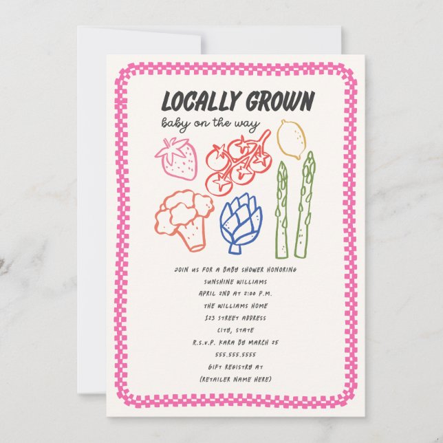 Convites Locally Grown Farmer's Market Girl Baby Shower (Frente)