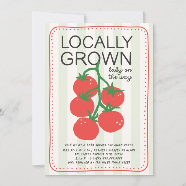 Convites Locally Grown Market Tomato Neutral Baby Shower (Frente)