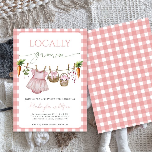 Convites Locally Grown  Pink Farmers Baby Girl Shower  (Criador carregado)