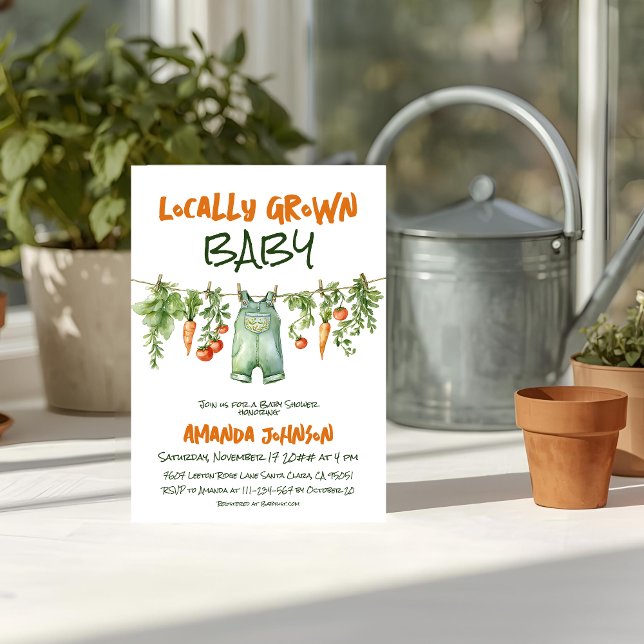 Convites Locally Grown Rustic Party Clothesline Baby Shower (Criador carregado)