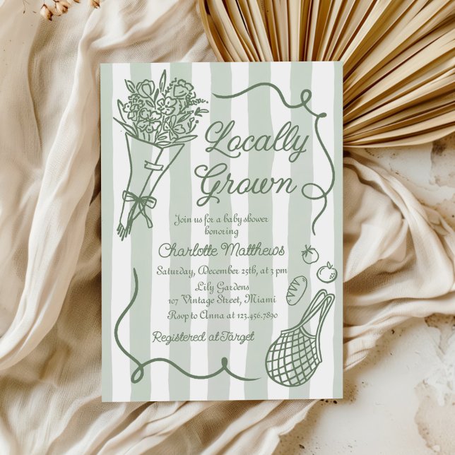 Convites Locally Grown Sage Green Hand Drawn Baby Shower (Criador carregado)