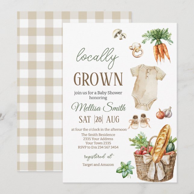 Convites Locally Grown Veggies Farmers Market Baby Shower (Frente/Verso)