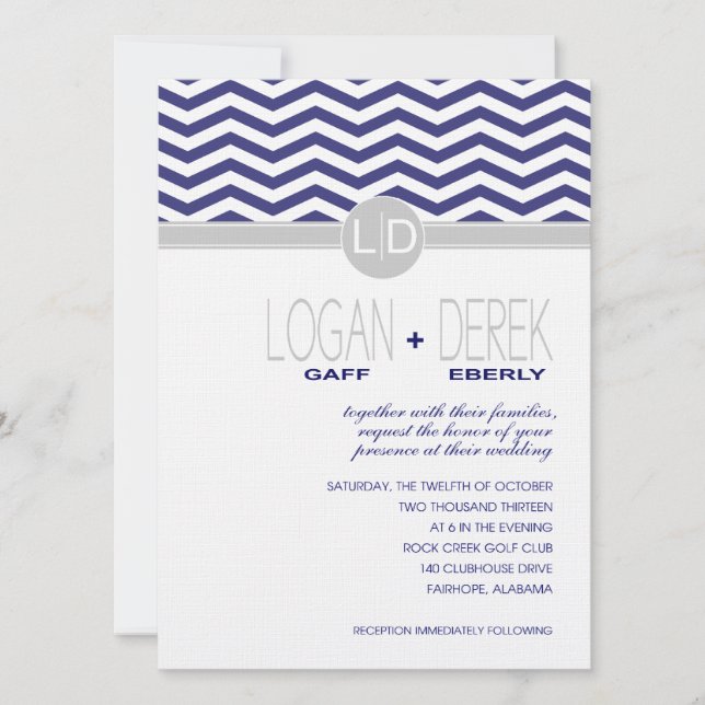Convites Logan Chevron | papel LINEN cinza marinho (Frente)