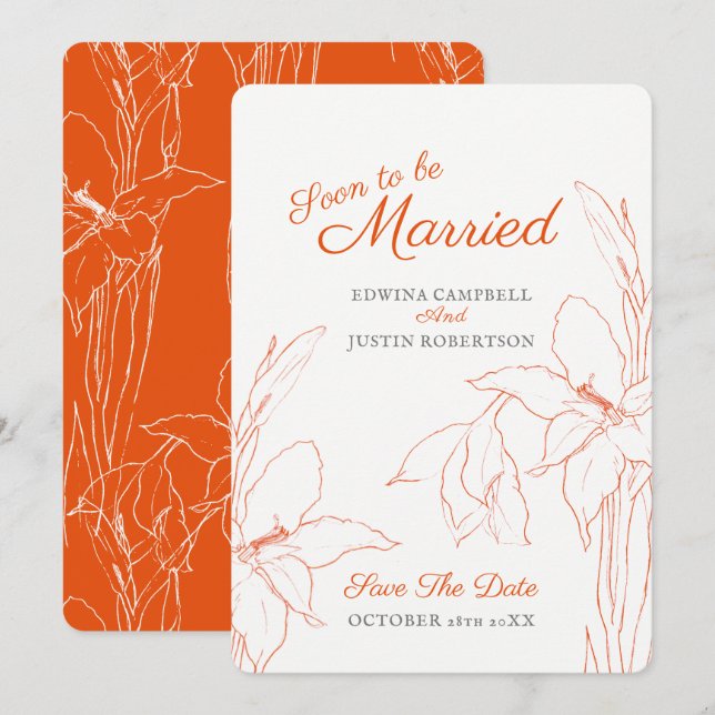 Convites Logo de gladiolus laranja para noivas em breve (Frente/Verso)