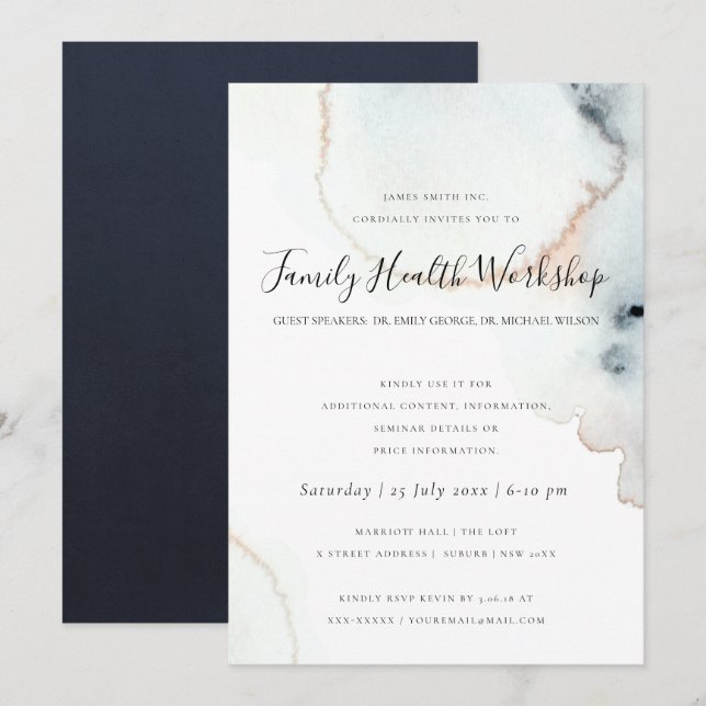 CONVITES LOGO DO EVENTO DO WORKSHOP DE PINCEL AQUARELA AQUA (Frente/Verso)