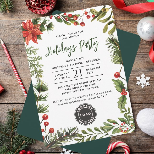 Convites Logotipo comercial moderno Festa de Natal Watercol (Modern Business Logo Watercolor Christmas Party Invitation)