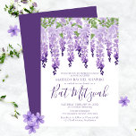 Convites Logotipo corporativo Wisteria Watercolor | Bat Mit<br><div class="desc">Este design apresenta elegantes flores de wisteria de aquarela em lavanda macia e roxo com folhas verdes em fundo branco com suas informações de Convite Bat Mitzvah abaixo. Personalize editando o texto nas caixas de texto. Adicione o logotipo corporativo à parte traseira do design. Projetado para você pelo Evco Studio...</div>