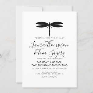 Convites Logotipo de casamento de libélula simples preto e 