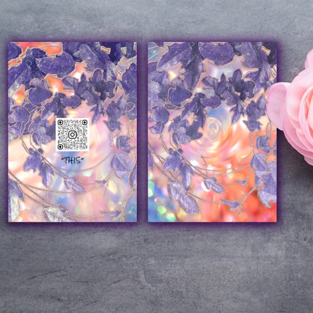 CONVITES LOGOTIPO DE FALÊNCIA MODERNA HOLOGRÁFICA FALTA DE  (EVENT HOLOGRAPHIC MODERN LEAFS WREATH QR LOGO INVITATION)