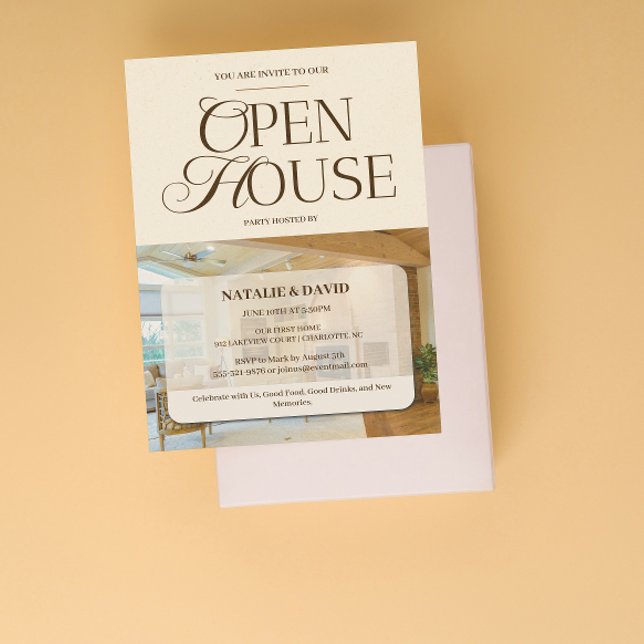 Convites Logotipo de Negócios de Fotos de Casa Aberta Moder (Modern Elegant Open House Photo Logo Business Invitation Businesses & Realtors – for seasonal office)