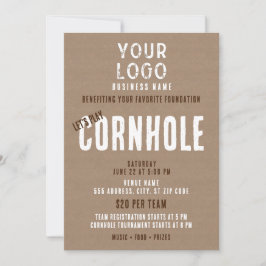 Convites Logotipo de negócios simples Rustic Cornhole Fundr