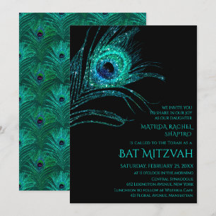 Convites Logotipo do Peacock Feather Glitter Turquoise Bat 