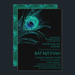 Convites Logotipo do Peacock Feather Turquoise Bat Mitzvah<br><div class="desc">Este design apresenta uma elegante pena de pavão reluzente em turquesa, sobre um fundo negro, com a sua informação de Convite Bat Mitzvah abaixo. Personalize editando o texto nas caixas de texto. Adicione o logotipo corporativo à parte traseira do design. Projetado para você pelo Evco Studio www.zazzle.com/store/evcostudio #batmitzvah #batmitvahCalls #request...</div>