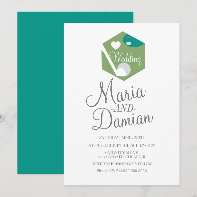 Convites Logotipo Simples de Casamento de Golfe (Frente/Verso)