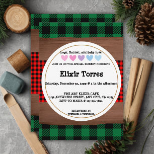 Convites Logs Flannel Rustic Xadrez Hearts Chá de fraldas