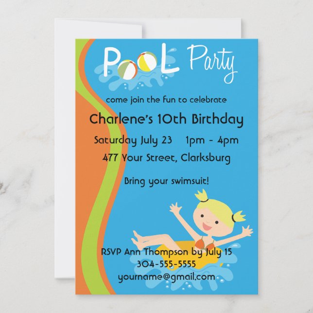 Convites Loira de Piscina (Frente)