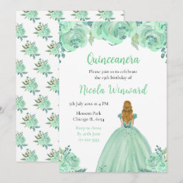 Convites Loira Princesa Mint Floral Quinceanera
