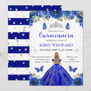 Convites Loira Princesa Quinceanera Azul Real