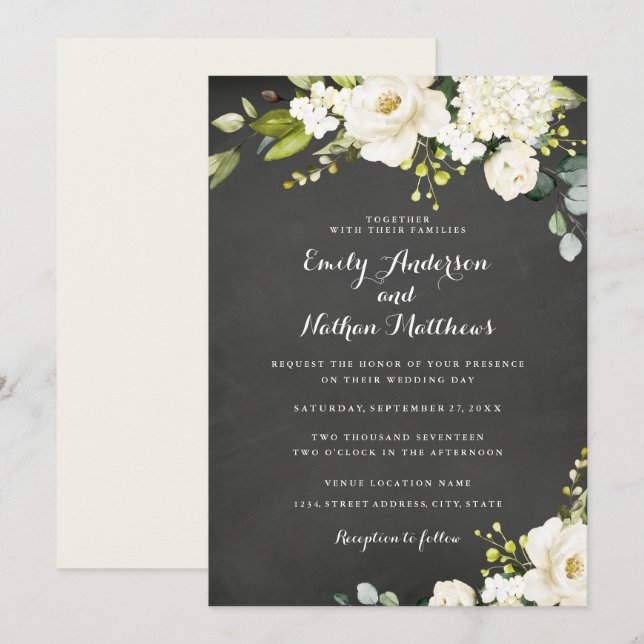 Convites Loja de Casamento Floral Champanhe Branco Quadro N (Frente/Verso)