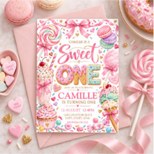 Convites Loja de Doce Pastel Menina Primeiro Aniversário