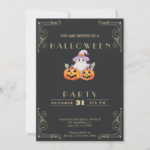 Convites Loja de Giz Preto & Fantasma de Halloween Dourado