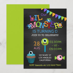Convites Loja Little Monster de qualquer idade Chalkboard
