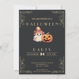 Convites Loja Quadro Preto & Ouro Fantasma Fofo Halloween