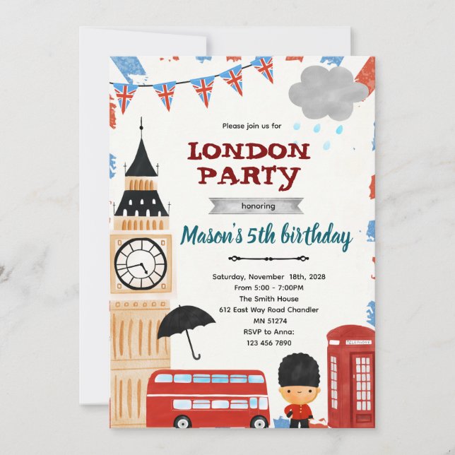 Convites London birthday baby shower invitation (Frente)