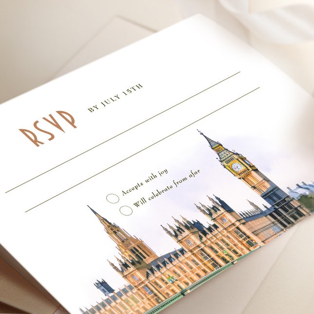 Convites London Dreams RSVP Watercolor Big Ben Westminster (Criador carregado)