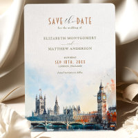 London England Watercolor Salve a Data Wedding