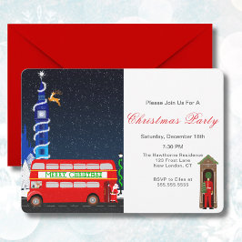 Convites Londres Big Ben Ônibus de Dois Andares Feliz Natal