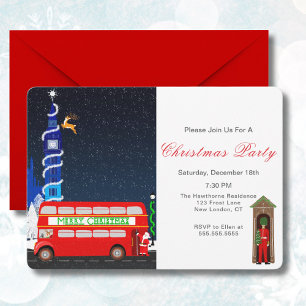 Convites Londres Big Ben Ônibus de Dois Andares Feliz Natal