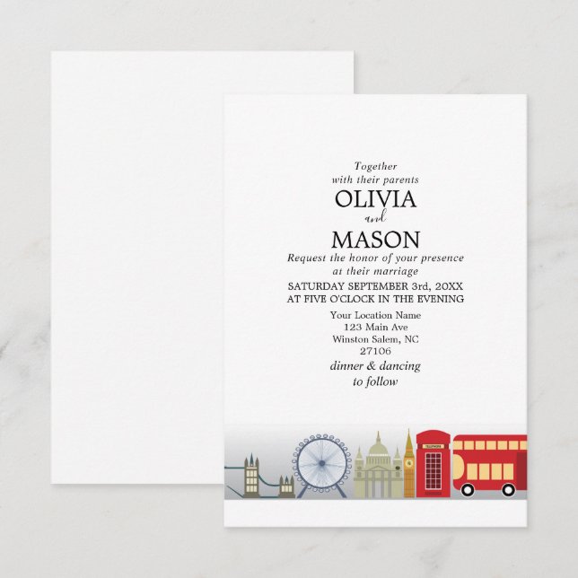 Convites Londres Wedding Invitation UK Inglaterra (Frente/Verso)