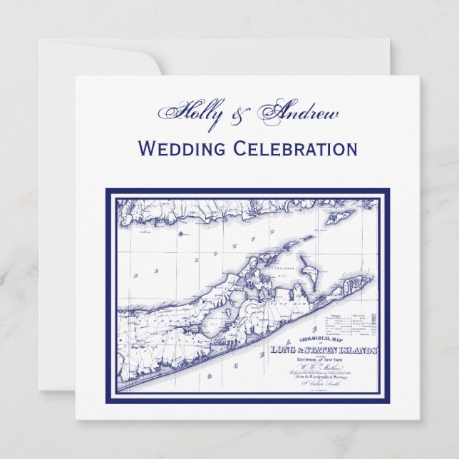 Convites Long Island The Hamptons Map SQ Wedding (Frente)