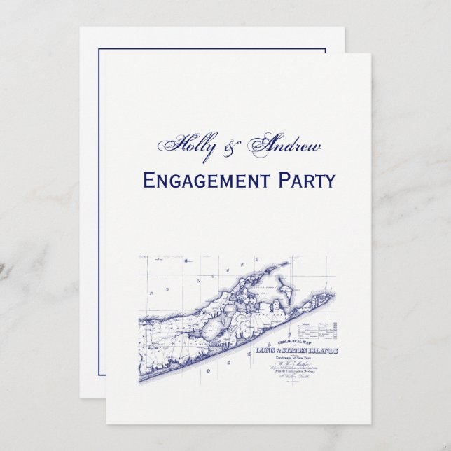 Convites Long Island The Hamptons Map VC (Frente/Verso)