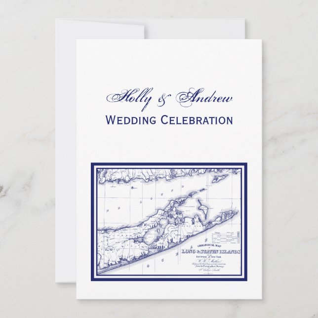 Convites Long Island The Hamptons Map VC Wedding (Frente)