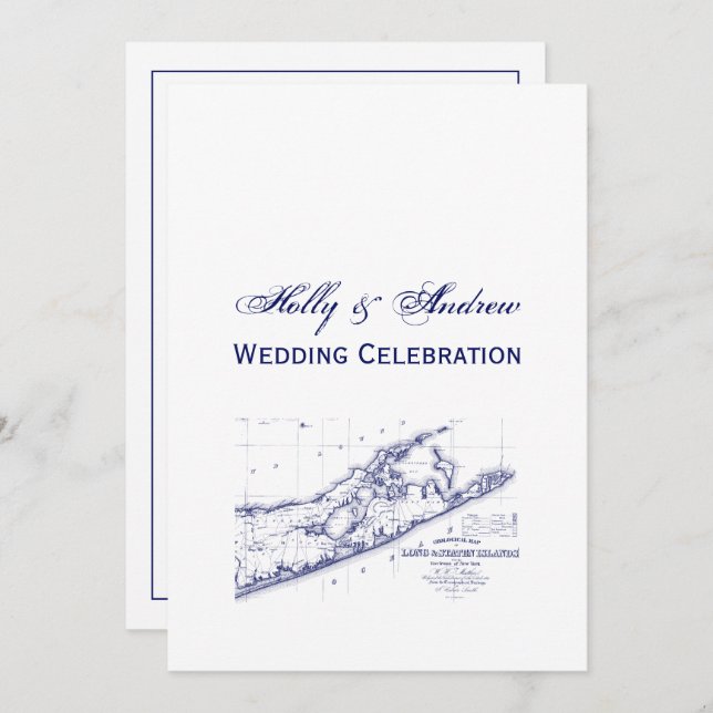 Convites Long Island The Hamptons Map VC Wedding (Frente/Verso)