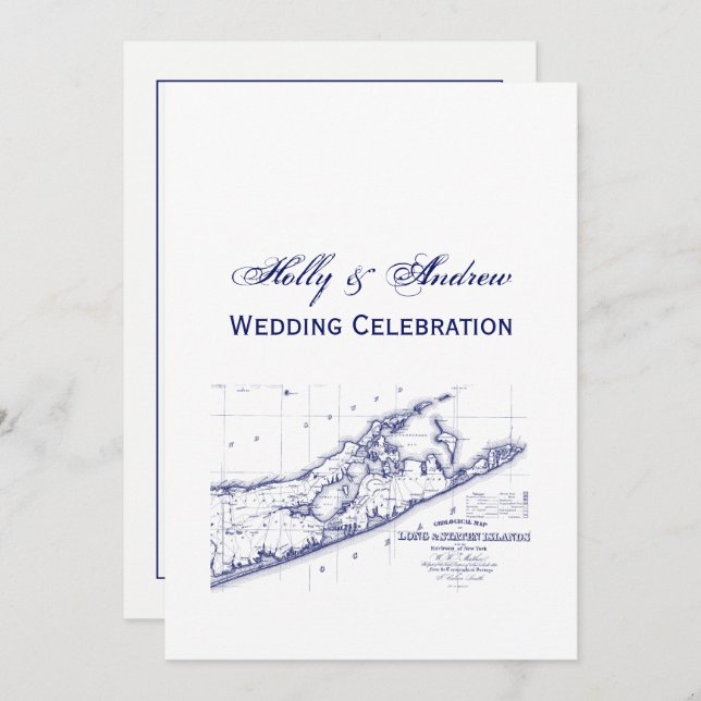 Convites Long Island The Hamptons Map VC Wedding (Frente/Verso)