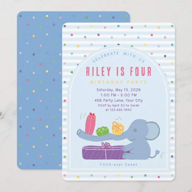 Convites Long-Nosed Elephant & Gifts Birthday Invitation (Frente/Verso)