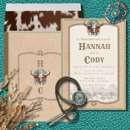 Convites Longhorn Western Wrangler Wedding Invitation